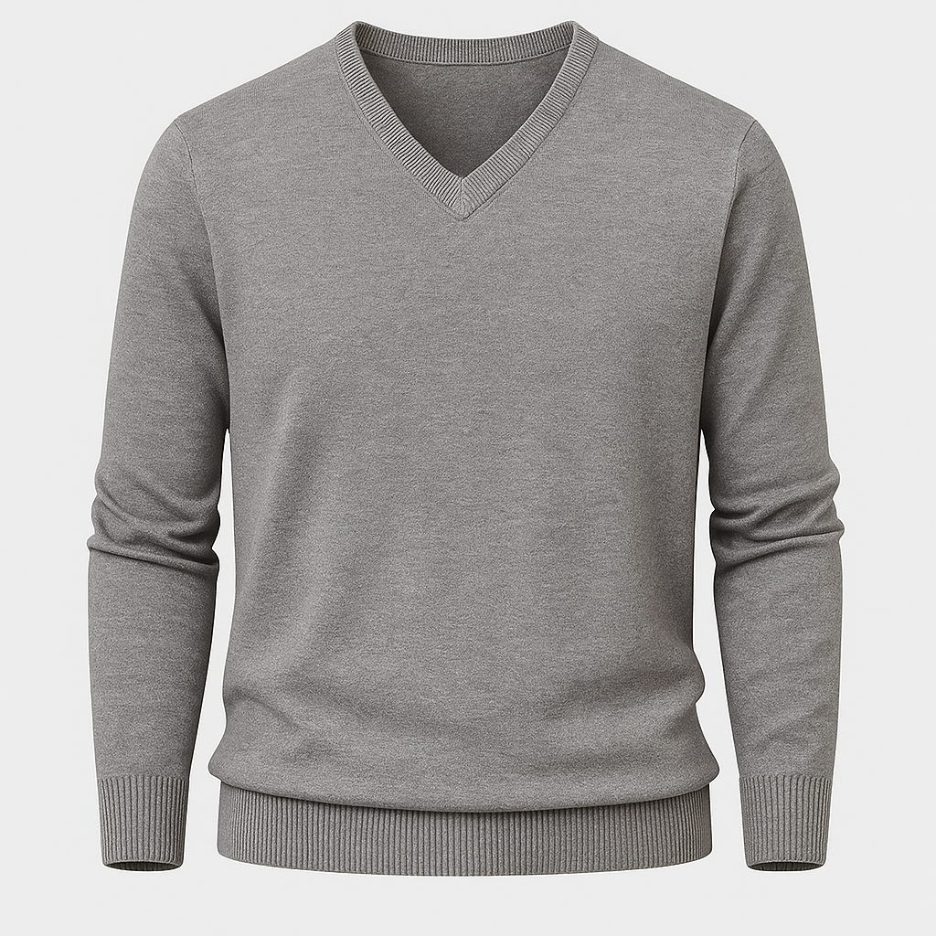 V-neck jumper with ribbed cuffs and hem