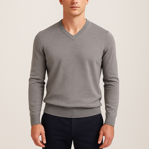 V-neck jumper with ribbed cuffs and hem