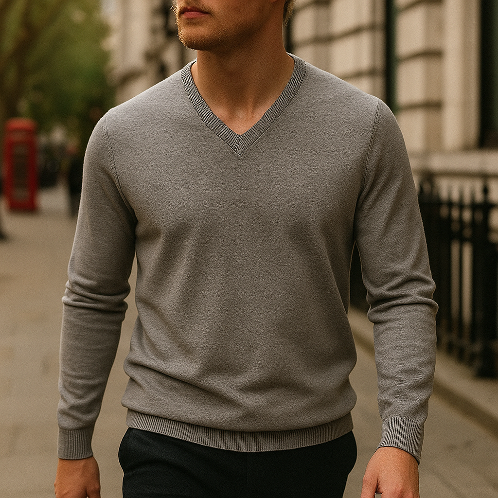 V-neck jumper with ribbed cuffs and hem