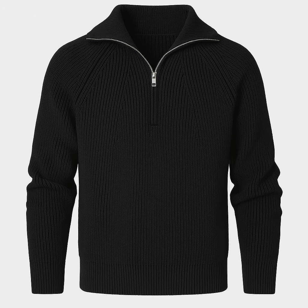 Knitted jumper with half zip and fold-down collar