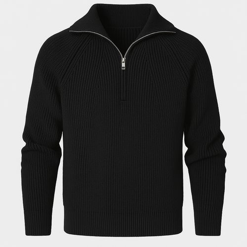 Knitted jumper with half zip and fold-down collar