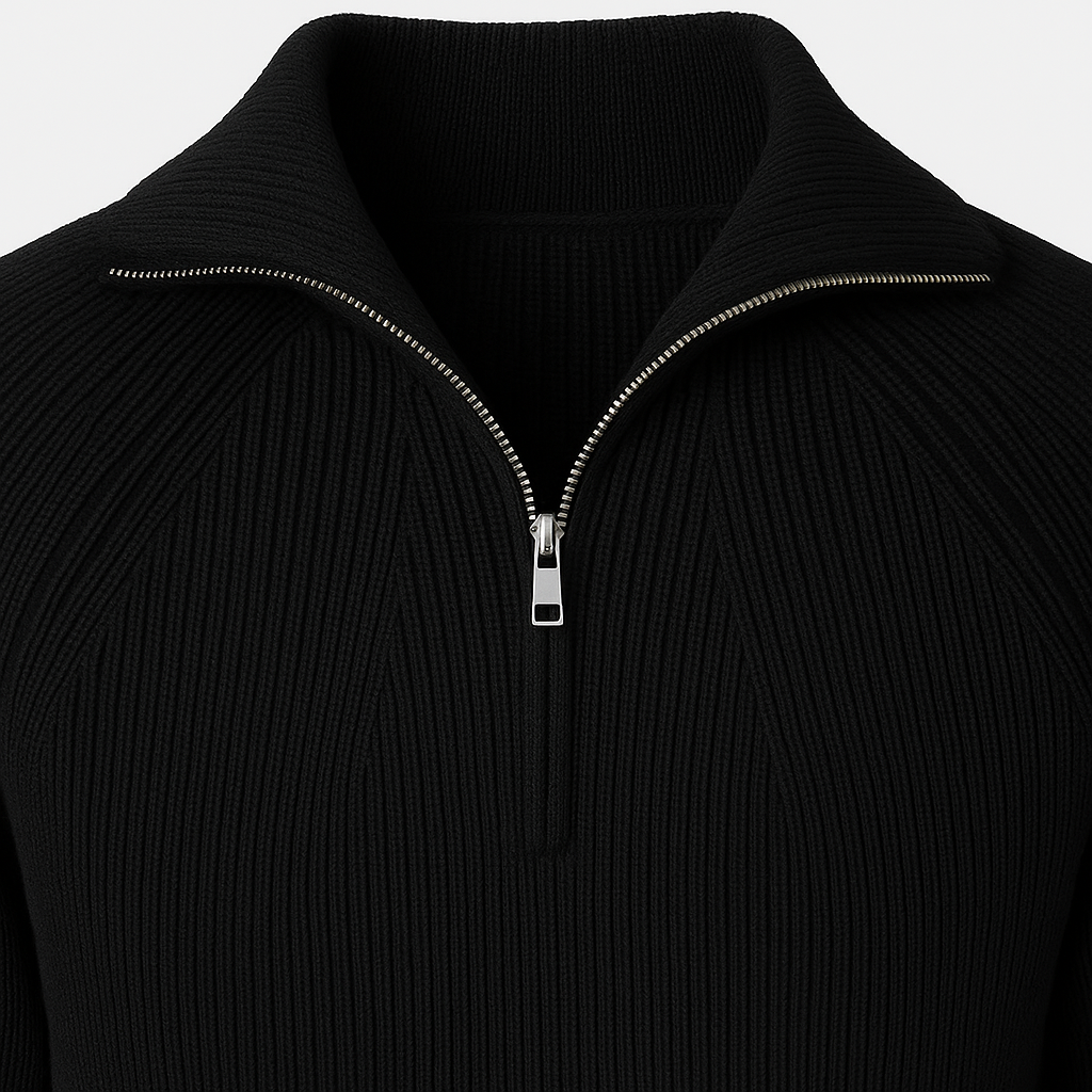 Knitted jumper with half zip and fold-down collar