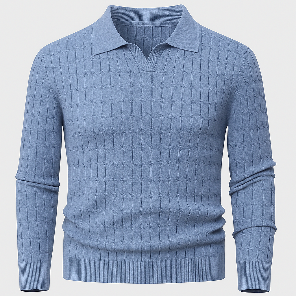 Knitted jumper with collar and textured pattern