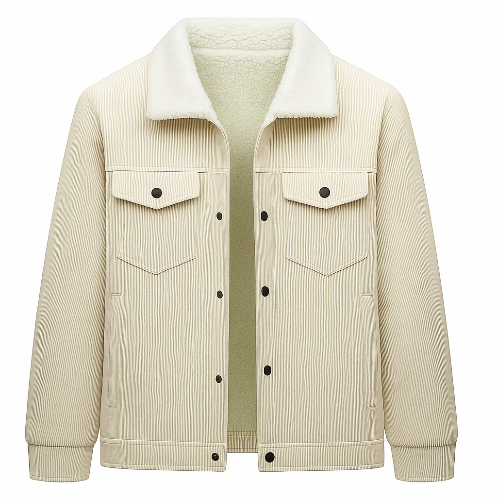 Corduroy jacket with front pockets and button fastening.