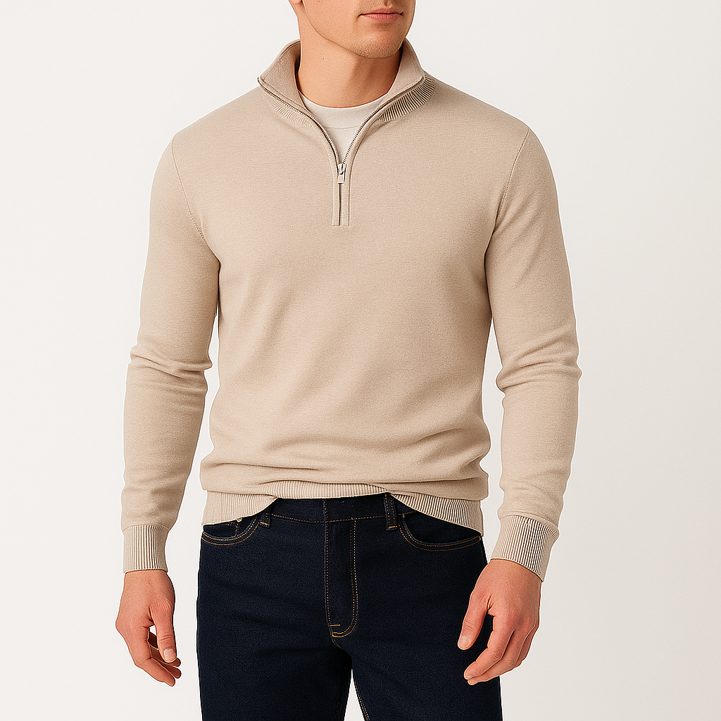 Lightweight jumper with half zip and ribbed cuffs