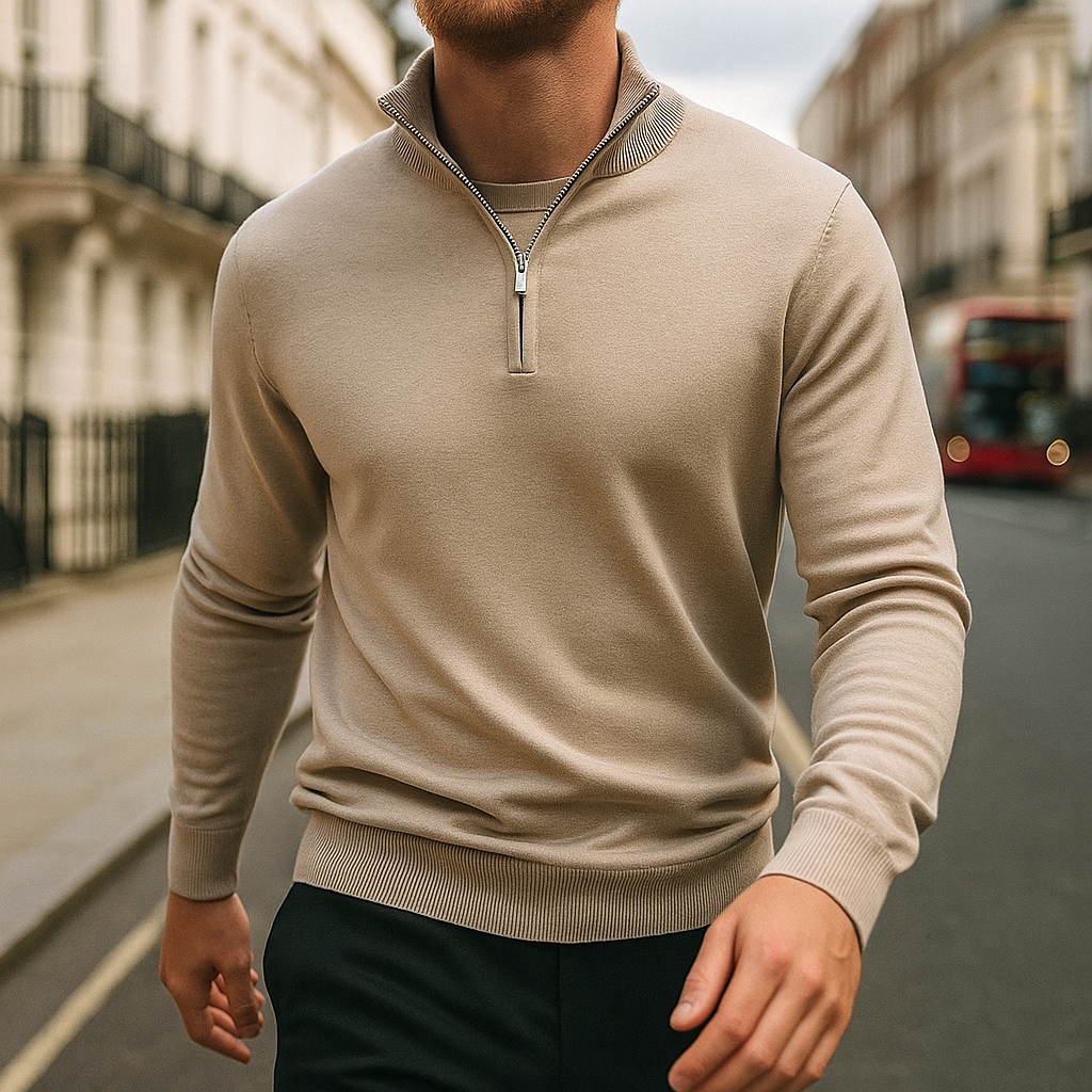Lightweight jumper with half zip and ribbed cuffs