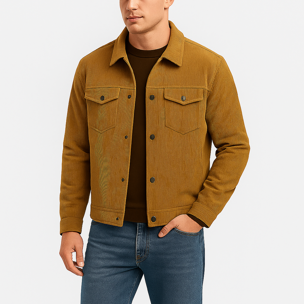 Corduroy jacket with button fastening and chest pockets