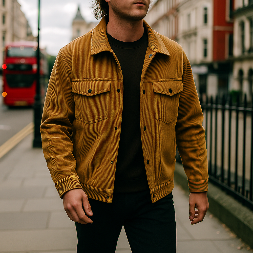 Corduroy jacket with button fastening and chest pockets