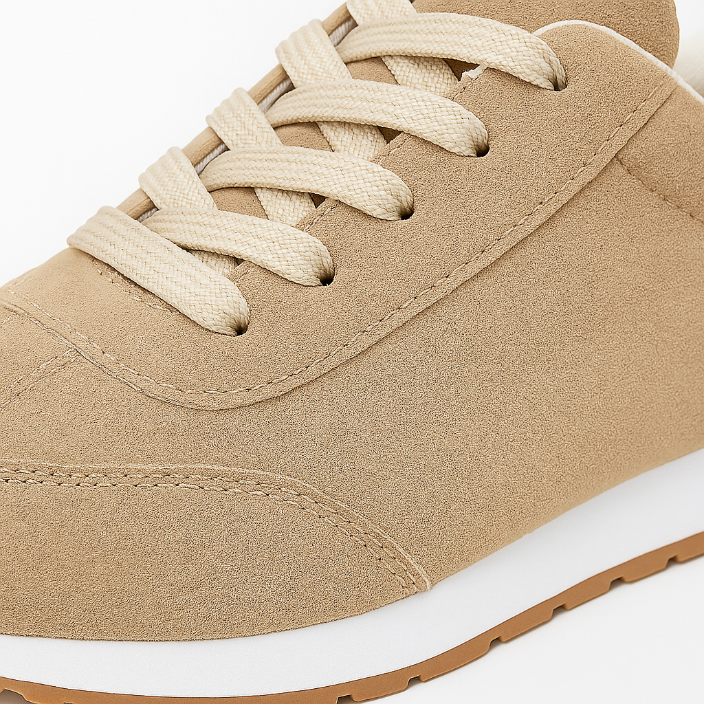 Low-top sneaker with lace-up closure, cushioned collar, and textured rubber sole.