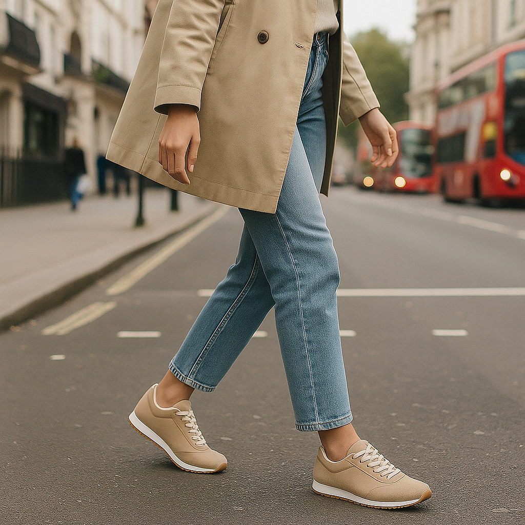 Low-top sneaker with lace-up closure, cushioned collar, and textured rubber sole.
